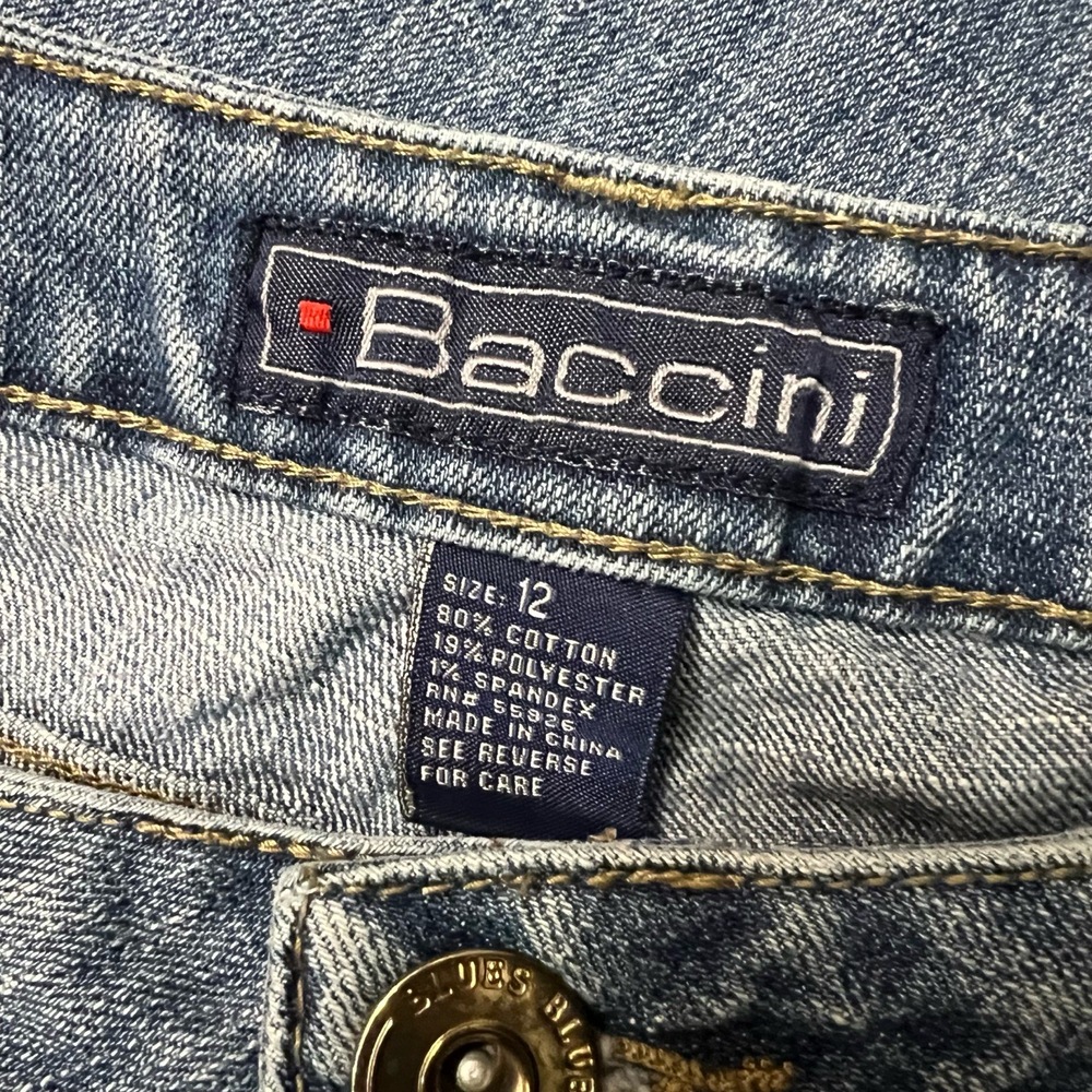 Baccini Denim Button Trim Studded Capri Pants Size 12 - Picture 11 of 12
